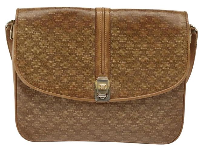 Céline Borsa a Spalla in Tela Macadam CELINE PVC Beige Oro Auth BA5468 D'oro - vista 13