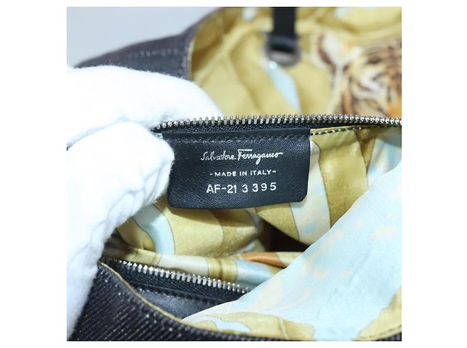 Salvatore Ferragamo Tote Bag aus schwarzem Canvas mit silberner Authentizität gh708 - Ansicht 12