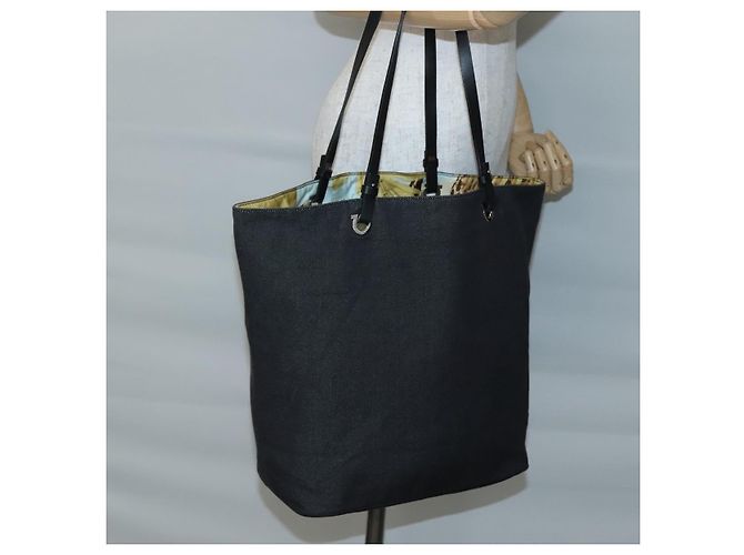 Salvatore Ferragamo Tote Bag aus schwarzem Canvas mit silberner Authentizität gh708 - Ansicht 20