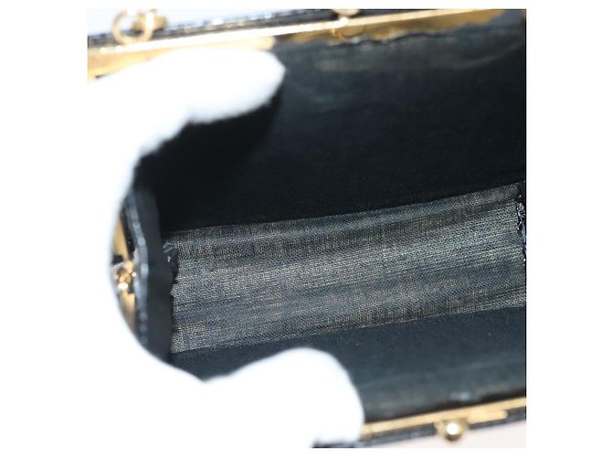 Borsa a Spalla Vala Chain in Pelle Blu Navy e Oro Auth gh620 di Salvatore Ferragamo D'oro - vista 10
