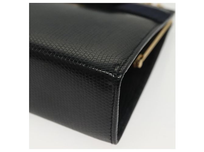 Borsa a Spalla Vala Chain in Pelle Blu Navy e Oro Auth gh620 di Salvatore Ferragamo D'oro - vista 16