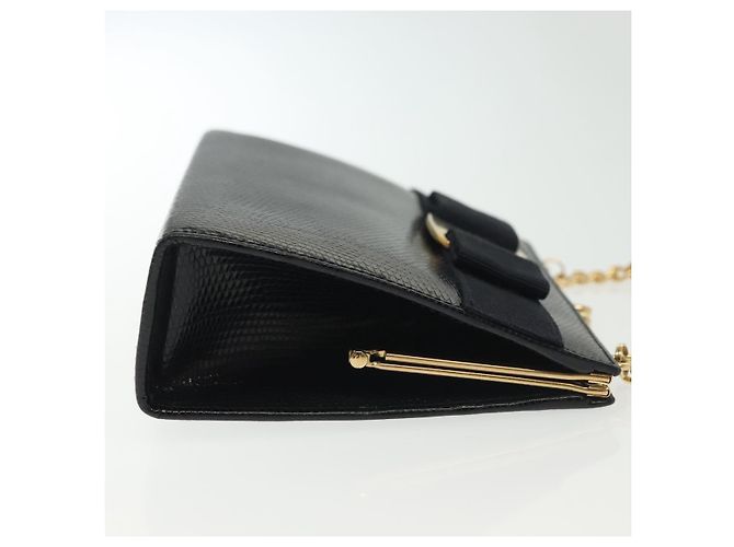 Borsa a Spalla Vala Chain in Pelle Blu Navy e Oro Auth gh620 di Salvatore Ferragamo D'oro - vista 3