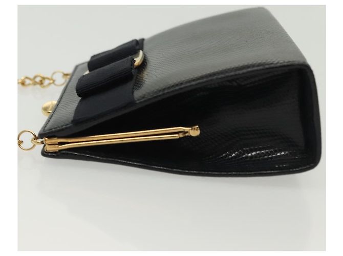 Borsa a Spalla Vala Chain in Pelle Blu Navy e Oro Auth gh620 di Salvatore Ferragamo D'oro - vista 4
