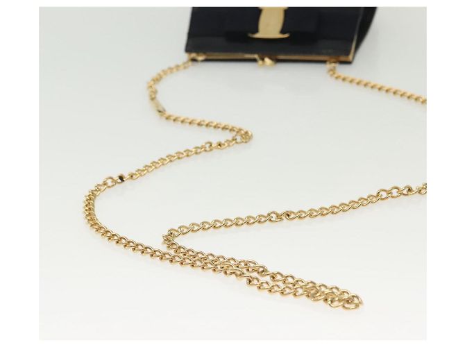 Borsa a Spalla Vala Chain in Pelle Blu Navy e Oro Auth gh620 di Salvatore Ferragamo D'oro - vista 7