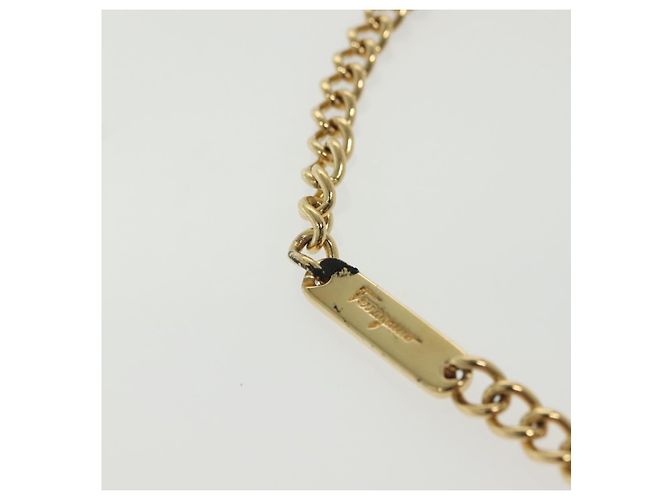 Borsa a Spalla Vala Chain in Pelle Blu Navy e Oro Auth gh620 di Salvatore Ferragamo D'oro - vista 9