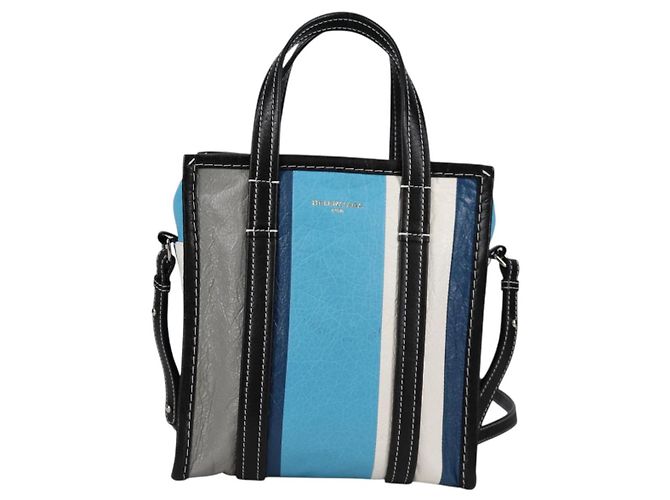 Borsa a Mano BALENCIAGA in Pelle 2 in 1 Blu Grigio Auth 135253M Marrone - vista 13