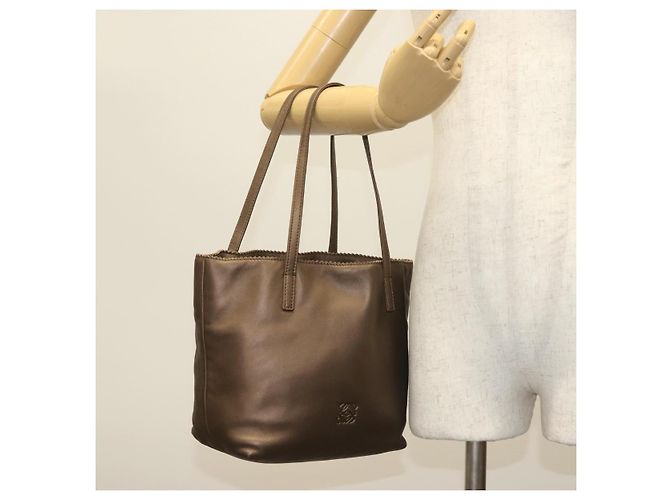 Borsa a mano LOEWE in pelle marrone argento autentica 135204 - vista 21