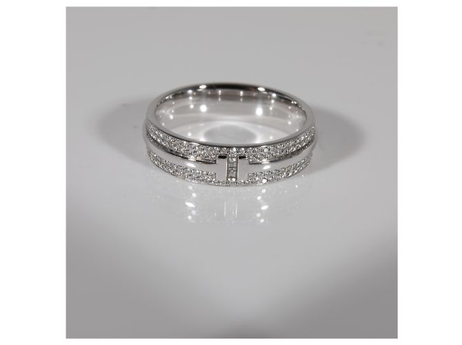 Tiffany & Co Anillo ancho de diamante Tiffany T en oro blanco de 18k 0,57 CTW - vista 5