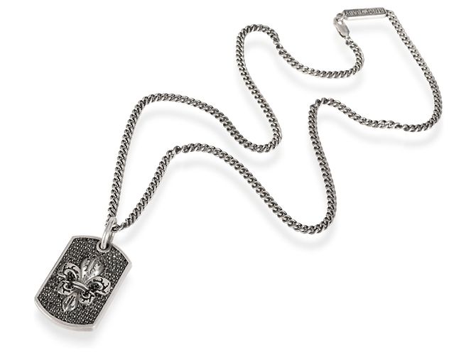 Autre Marque Pendente per cane King Baby Pave Fleur-de-Lis in diamanti neri in argento - vista 2