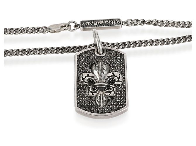 Autre Marque Pendente per cane King Baby Pave Fleur-de-Lis in diamanti neri in argento - vista 4