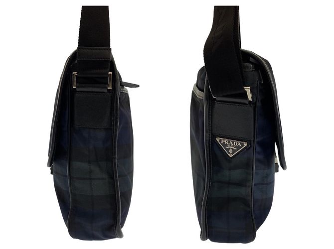 Borsa a spalla messenger in nylon tessuto a quadri Prada Verde - vista 8
