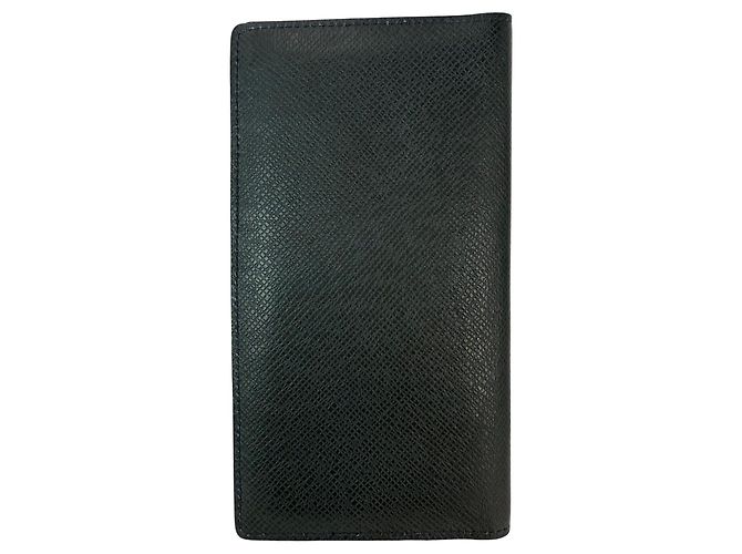 LOUIS VUITTON Taiga Brazza Long Bifold Dark Blue Leather Wallet Black - view 2