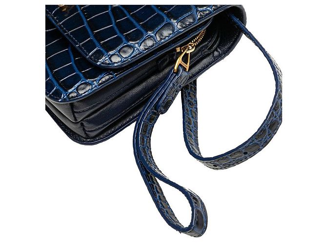 Borsa a spalla in pelle con stampa coccodrillo e logo B di Balenciaga Blu - vista 5