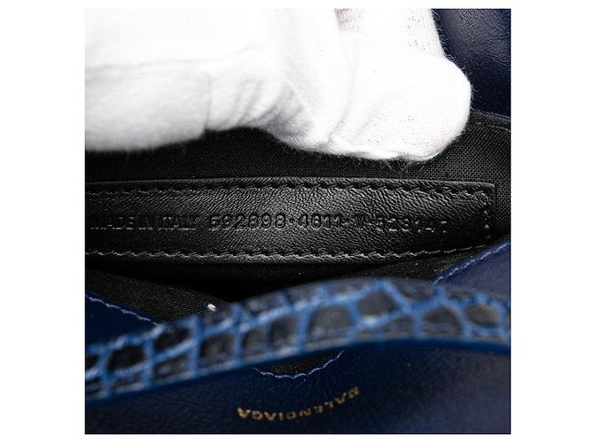 Borsa a spalla in pelle con stampa coccodrillo e logo B di Balenciaga Blu - vista 8