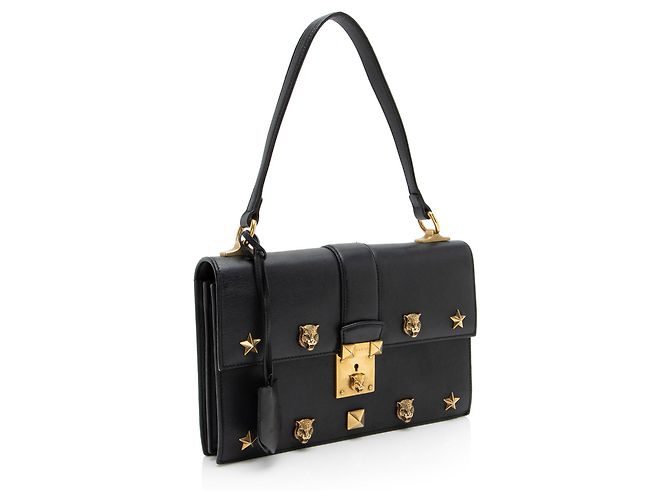 Bolsa de mão média Cat Lock em couro de bezerro Gucci Preto - vista 2