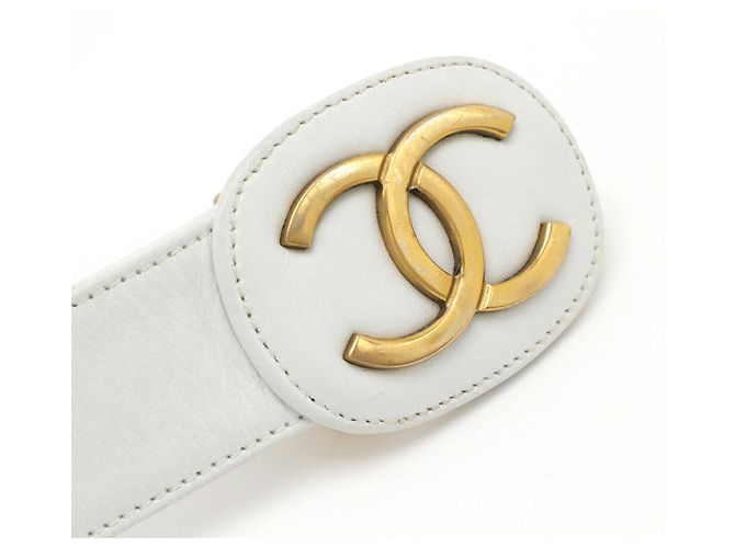 Timeless Cinturón de cuero Chanel Coco Mark Blanco - vista 3