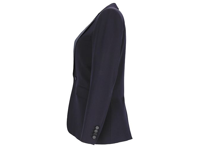 Saint Laurent Single-Breasted Blazer in Navy Blue Wool - view 2