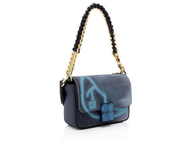 Borsa a spalla piccola 4G in tela effetto graffiti Givenchy x Chito Blu - vista 2