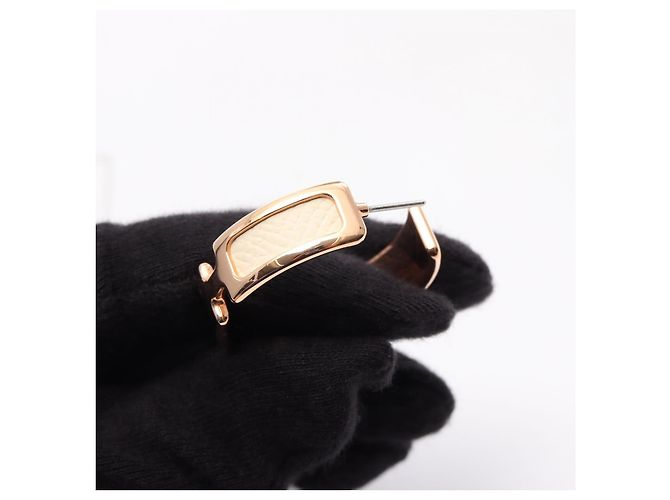 Hermès Orecchini Oran Creole in pelle placcata oro Hermes D'oro Metallico - vista 3