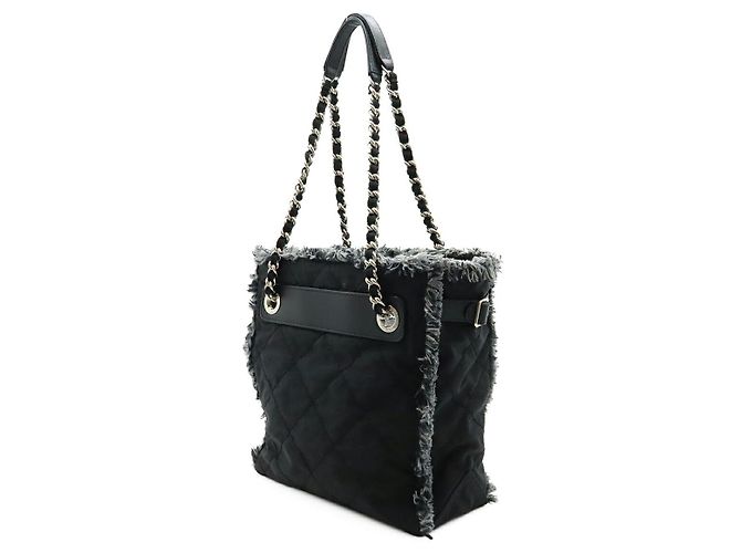 2.55 Chanel Schultertasche aus Nylon mit Fransen Schwarz - Ansicht 2