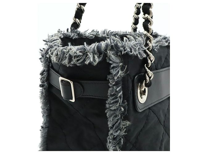 2.55 Chanel Schultertasche aus Nylon mit Fransen Schwarz - Ansicht 7