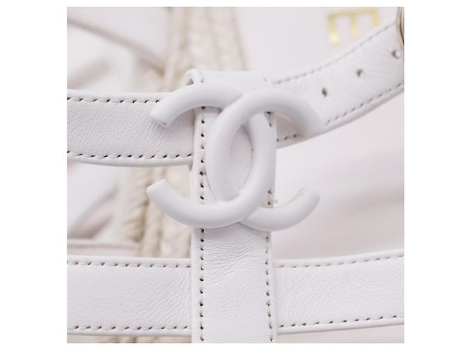 Sandali Espadrilles Chanel in Pelle di Agnello Bianca Bianco Crudo - vista 10