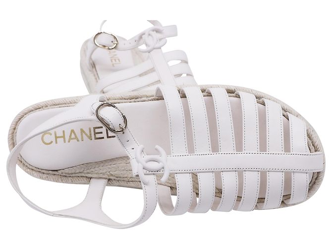 Sandali Espadrilles Chanel in Pelle di Agnello Bianca Bianco Crudo - vista 11