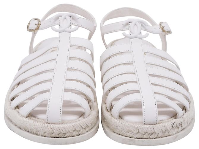 Sandali Espadrilles Chanel in Pelle di Agnello Bianca Bianco Crudo - vista 2
