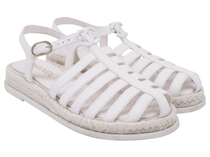 Sandali Espadrilles Chanel in Pelle di Agnello Bianca Bianco Crudo - vista 3