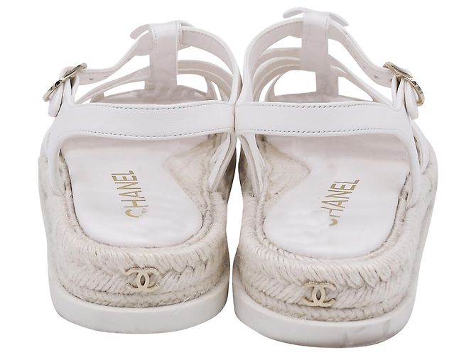 Sandali Espadrilles Chanel in Pelle di Agnello Bianca Bianco Crudo - vista 4