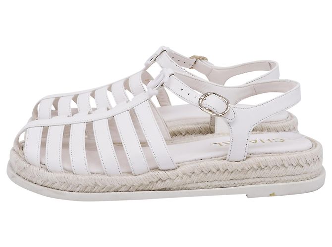 Sandali Espadrilles Chanel in Pelle di Agnello Bianca Bianco Crudo - vista 5
