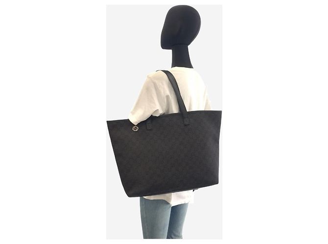 Gucci Borsa tote in tela GG nera e pelle Nero - vista 2