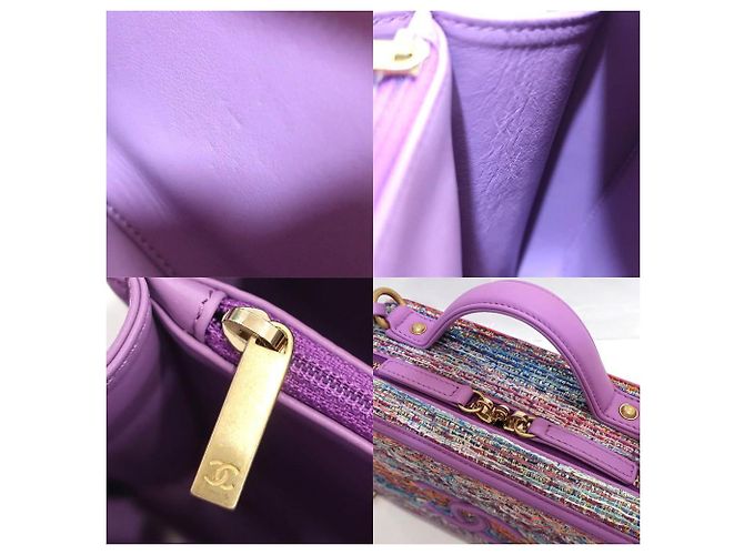 Chanel CC Filigree Sac de vanité à chaîne en tweed et cuir violet - vue 6