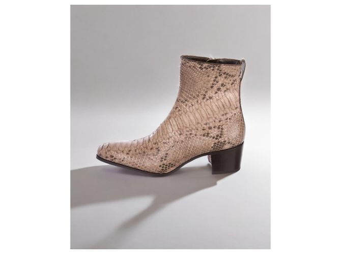 Yves Saint Laurent Saint Laurent Paris - Johnny 65 Ankle Boots in Genuine Python Beige - view 2