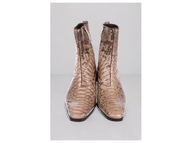 Yves Saint Laurent Saint Laurent Paris - Johnny 65 Ankle Boots in Genuine Python Beige - view 3
