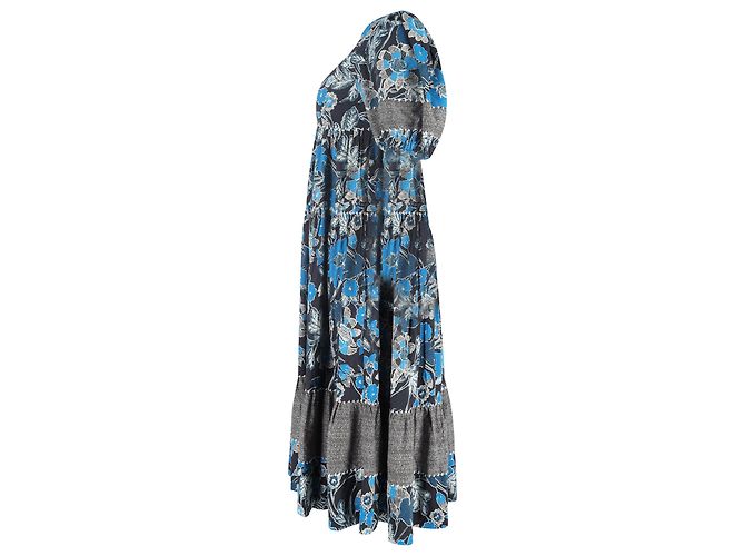 Vestido midi de capas con estampado floral Ulla Johnson Nora en algodón azul - vista 2
