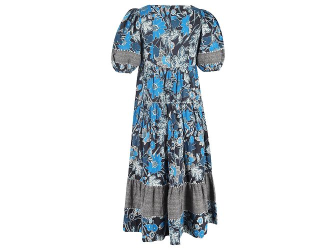 Vestido midi de capas con estampado floral Ulla Johnson Nora en algodón azul - vista 3