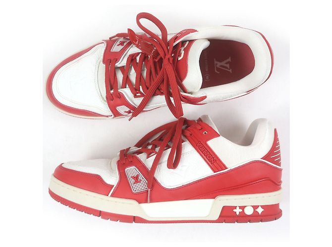 Monogram LV Trainer Leder Sneakers von Louis Vuitton Weiß Rot - Ansicht 4