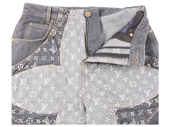Pantaloni in denim di cotone Monogram Louis Vuitton Grigio - vista 6