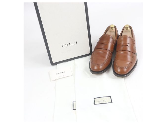 Mocassini in pelle con ricamo di ape Gucci e linea web Marrone Bronzo - vista 2