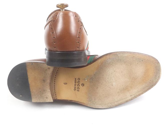 Mocassini in pelle con ricamo di ape Gucci e linea web Marrone Bronzo - vista 5