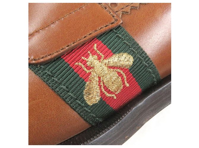 Mocassini in pelle con ricamo di ape Gucci e linea web Marrone Bronzo - vista 7