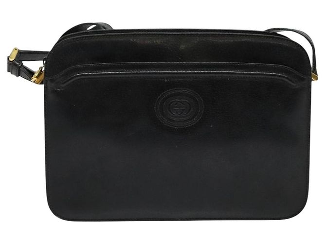 Borsa a Spalla in Pelle Nera e Oro GUCCI 001 256 0609 Auth am8954 Nero D'oro - vista 13