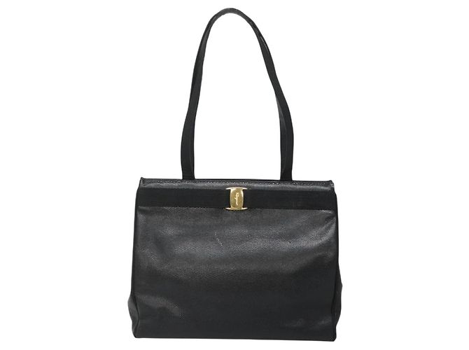 Borsa Tote Vala in pelle nera e oro Salvatore Ferragamo Auth gh727 Nero D'oro - vista 13