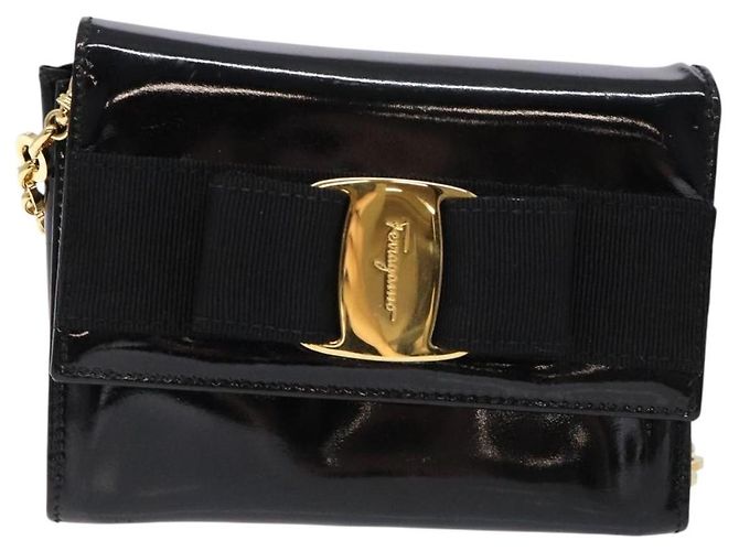 Borsa a Spalla con Catena Salvatore Ferragamo Smalto Nero Oro Auth gh509 D'oro - vista 13