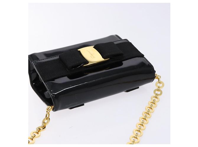 Borsa a Spalla con Catena Salvatore Ferragamo Smalto Nero Oro Auth gh509 D'oro - vista 6
