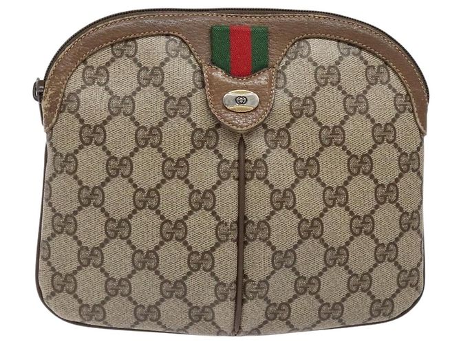 Gucci Borsa GG Supreme Web Sherry Line in PVC beige e oro 98 02 047 Auth fm4861 D'oro - vista 13