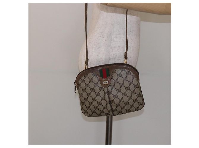 Gucci Borsa GG Supreme Web Sherry Line in PVC beige e oro 98 02 047 Auth fm4861 D'oro - vista 23