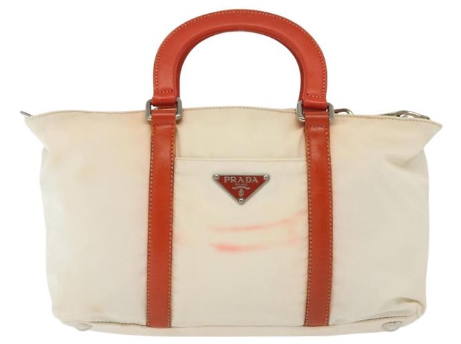 PRADA Borsa a Mano Nylon 2 vie Bianco Argento Auth ti3400 - vista 13
