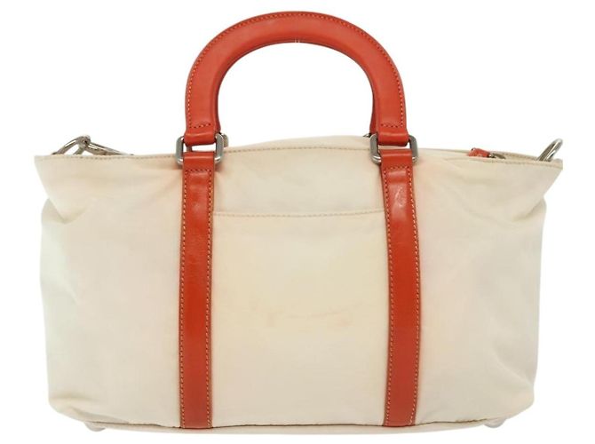 PRADA Borsa a Mano Nylon 2 vie Bianco Argento Auth ti3400 - vista 2